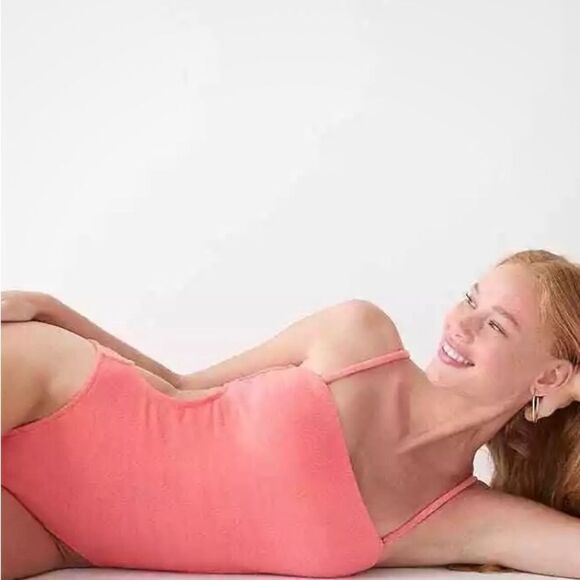 NWT J Crew Pink Coral Cut Out Bandeau Terry Cloth One-Piece Swimsuit - 20 - Picture 1 of 8